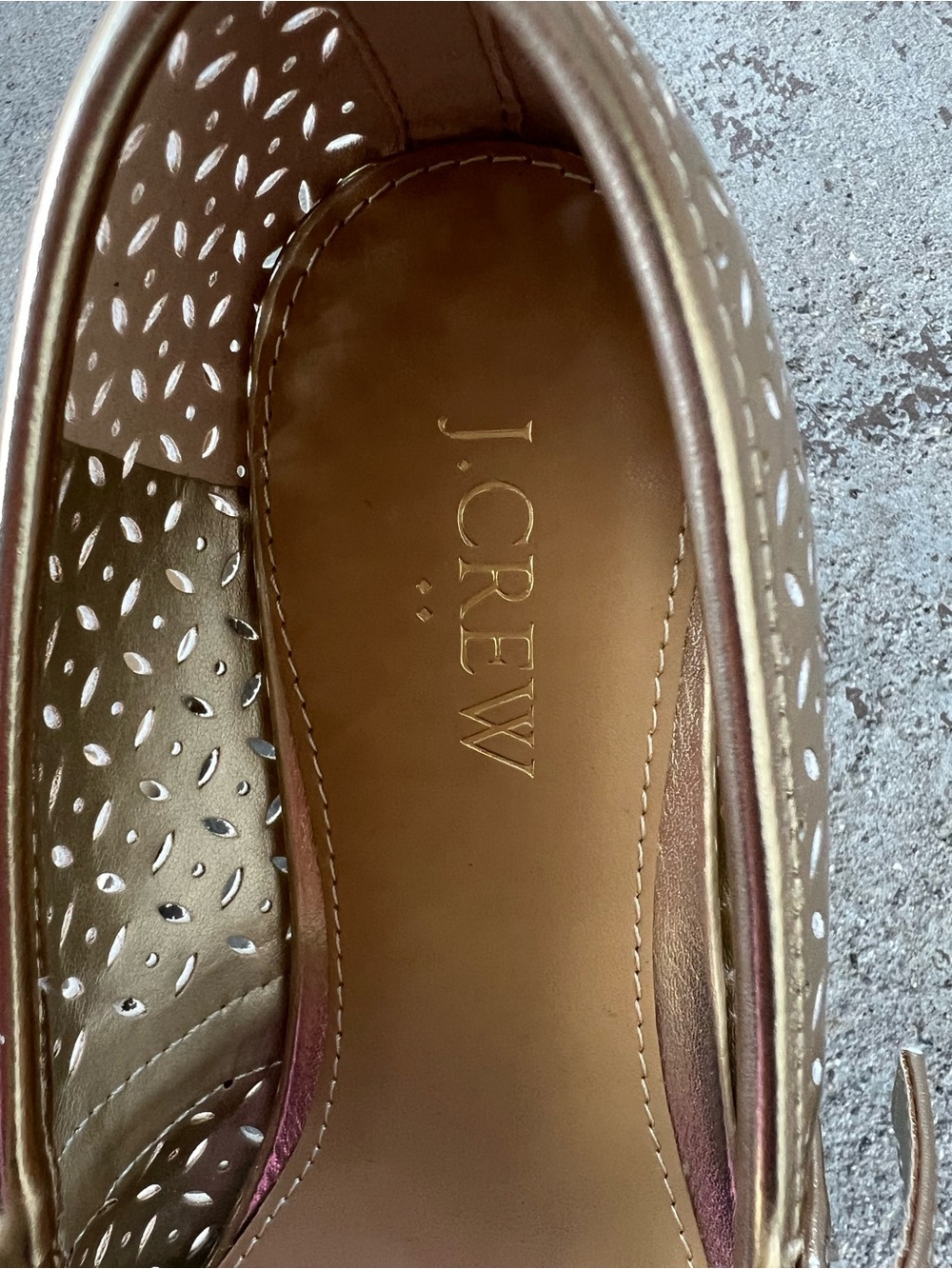 J. Crew Metallic Gold Mary Jane Flats with Perforated Floral Cutouts - Picture 4 of 4